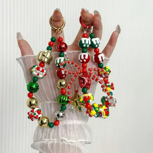 Christmas Mobile Phone Lanyard Cake Hand-painted Creative Beaded Mobile Phone Chain Car Keychain Pendant Earphone Accessories