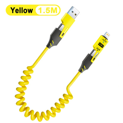 Zinc Alloy USB-C 4IN1 65w Fast Charging Cable for iPhone Usb Type C Cable For iPhone Xiaomi Samsung PD spring data cable USB