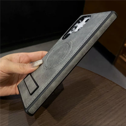 Luxury Leather Magnetic Fold Stand Holder Case For Samsung S25 S24 Ultra S23 Plus S22 Wireless Charging Shockproof Soft Cover