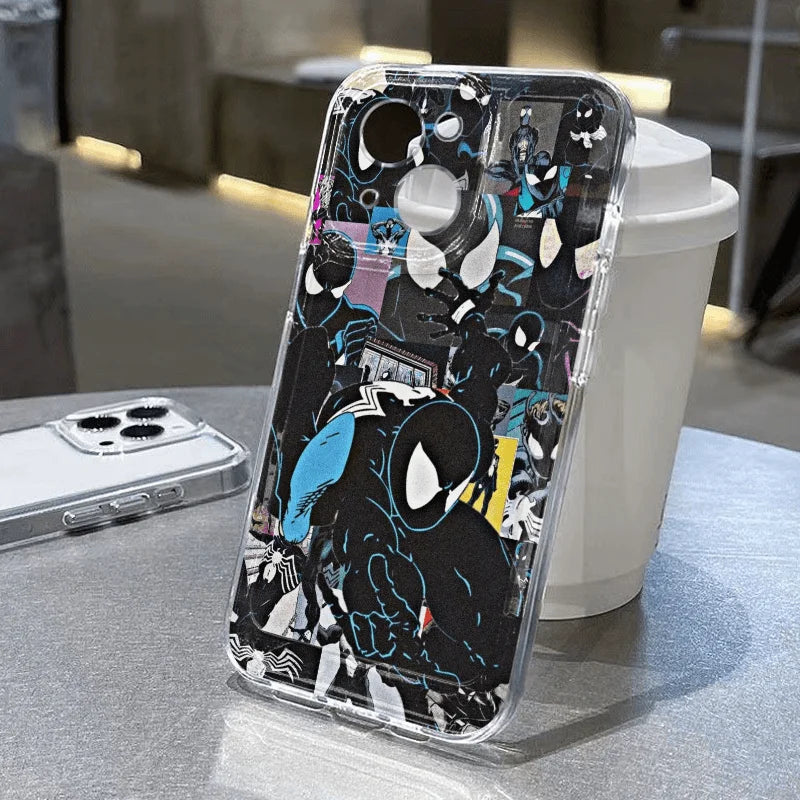 Marvel Cool Black Spider Man Soft Phone Case For iPhone 16 15 14 Pro Max 13 12 11 Pro X XR XS MAX 7 8 Plus Y2k Anti Fall Cases