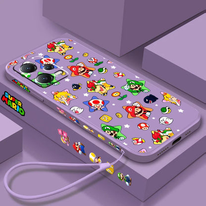 S-Super M-Marios B-Bros Cute Liquid Left Rope For Xiaomi Redmi Note 13 12 12S 12R 11 11T 11S 10 10S Pro Plus 5G TPU Phone Case