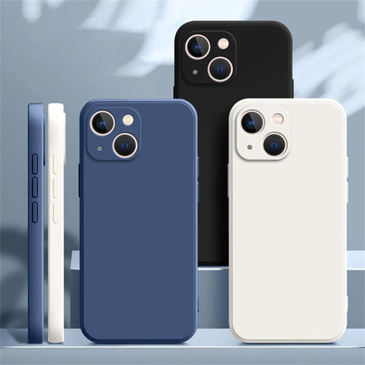 Square Square Liquid Silicone Phone Case for iPhone 14 Plus 11 12 13 14 Pro Max 12 13 mini Luxury Camera Protective Cover