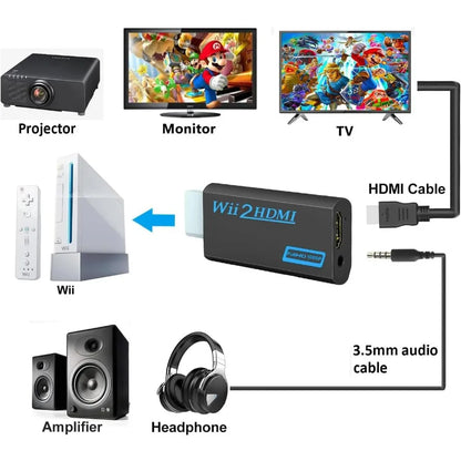 WII To HDMI Converter Full HD 1080P WII To HDMI Wii 2 HDTV Converter Wii To HDMI Adapter 3.5mm Audio for PC HDTV Monitor Display