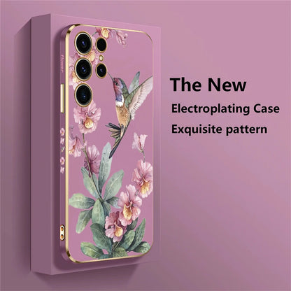 Phone Case For Samsung Galaxy S24 S21 FE S 25 Ultra S25 Plus 5G S23 FE S 24 S22 Plus Flower Bird Plating Protective Cover