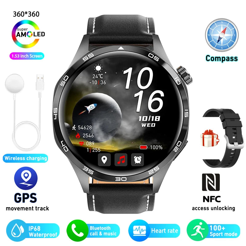 For HUAWEI GT5 Pro GPS NFC Smart Watch Men 360*360 AMOLED Screen Heart rate Bluetooth Call IP67 Waterproof Man Smartwatch 2025