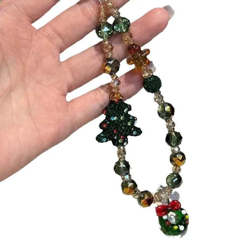 Green Christmas Tree Bead Phone Strap, Luxurious and Minimalist Accessory, Fashionable and Personalized Wind Chime Keychain