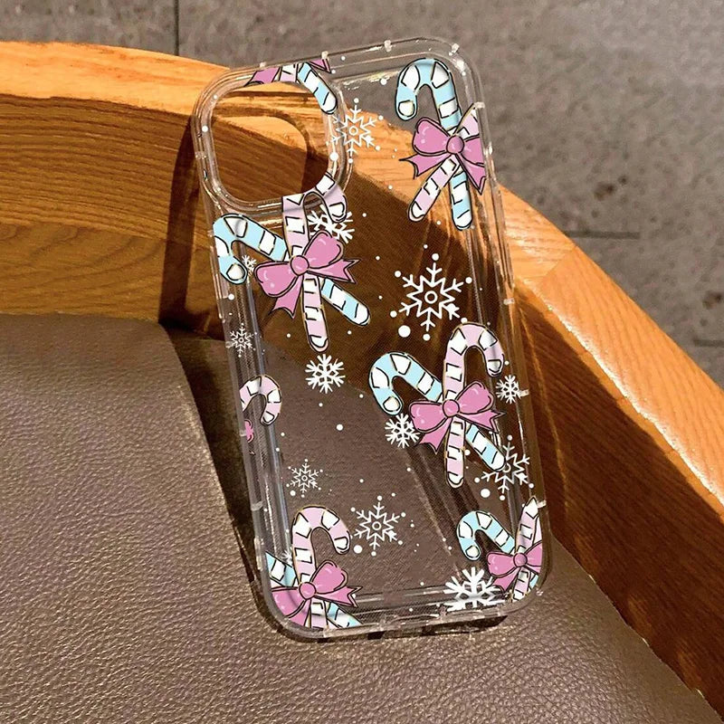 Winter Christmas Graphic Print Clear Case for iPhone 16 15 14 13 12 11 Pro Max Mini 16E XR SE2 7 8 Plus Shockproof Soft Cover