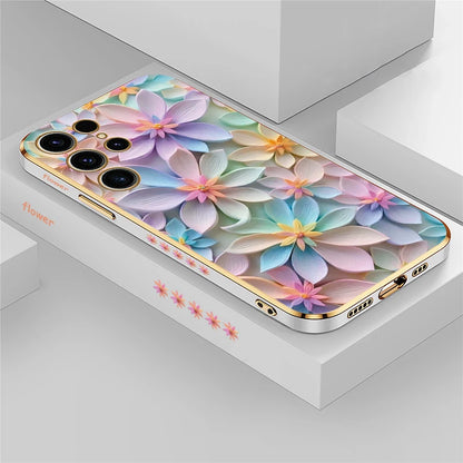 S25 Ultra Soft Silicone Case For Samsung Galaxy S22 S21 S25 Plus S24 FE S24 Plus Shockproof Flower Pattern Plating Cover