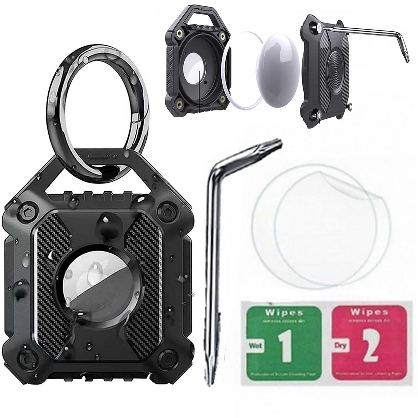 Waterproof AirTag Keychain Holder tag Lock Case Wire Cable,  Anti-Lost Protective Case with Keyring for Luggage, Key, Backpack