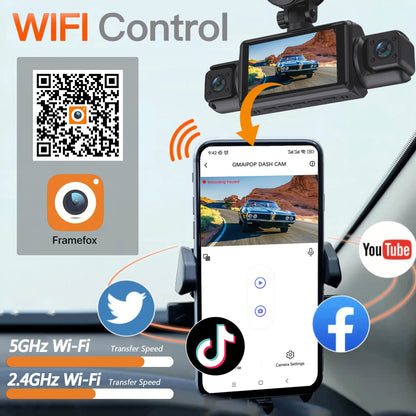 Car Dash Cam 4 Channel Black Box WiFi Driving Camera FHD 1080P Front Left Right Rear Night Vision Loop Recording add Hardwire ki