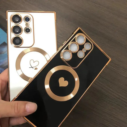 For Magsafe Case for Samsung Galaxy S23 Ultra S22 S21 Plus S24 Ultra S22Plus S20 S21 FE Electroplate Love Pattern Protect Covers