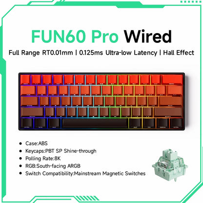 MONSGEEK FUN60 PRO&MAX HE Machanical Keyboard Magnetic Switch 60% Wireless Gaming Keyboard Rapid Trigger 8K ARGB Custom Keyboard