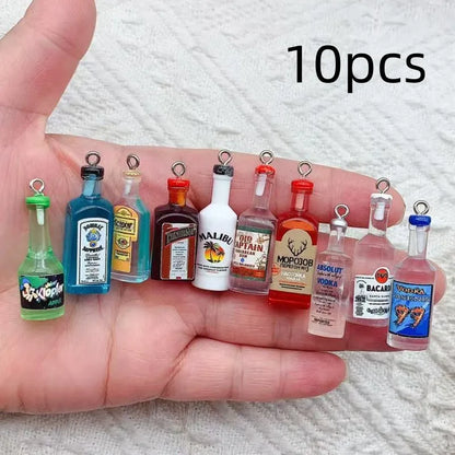 10pcs Mini Alcoholic Drink Bottle Resin Charms Popular Wine Bottles Pendant For Earring Keychain Diy Cute Jewelry Making