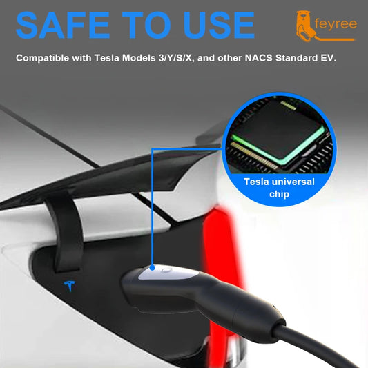 feyree EV Charger Portable 3.5kW TS-NACS Charger Plug 1.8" LCD Screen with Set Delay Schedule Charging Station for Tesla Cars