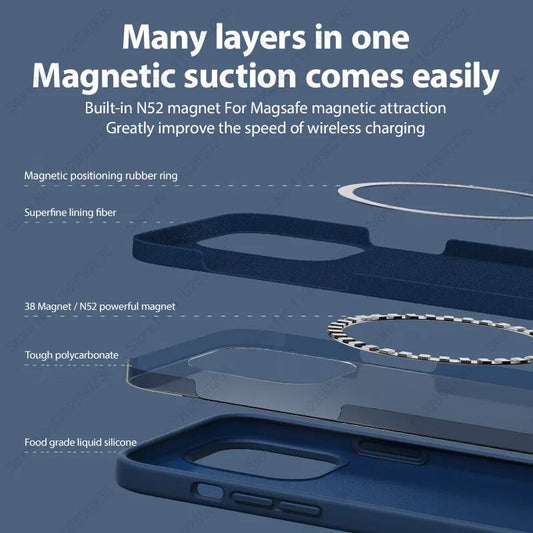 Liquid Silicone For Magsafe Magnetic Case For iPhone 16 15 14 12 11 13 Pro Max 16 Plus Wireless Charging Cover Phone Accessories
