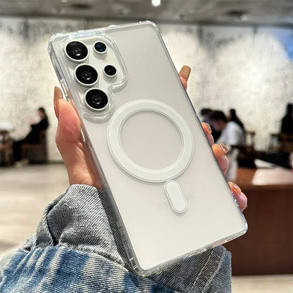 Magsafe Magnetic Charge Case For Samsung Galaxy S25 S24 S23 S22 Ultra Plus FE S25 Edge A16 A15 A35 A55 Clear Acrylic Slim Cover