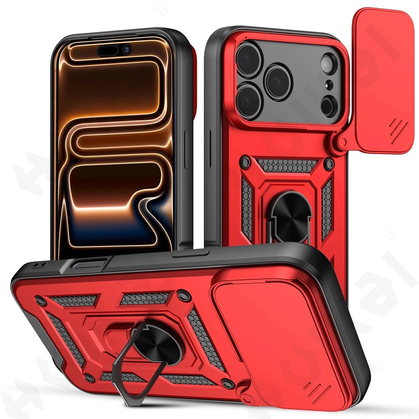 Shockproof Case For iPhone 17 16 15 14 13 12 11 Pro XS Max Plus Camera Lens Cover Phone Case with Ring Stand Armor rotate Cover