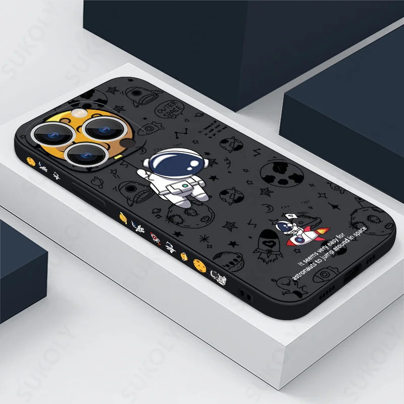 Cartoon Astronaut Pattern Case For iPhone 16 15 14 Pro Max 11 12 Shockproof Silicone Soft Phone Cover For iPhone 13 14 15 16 Pro