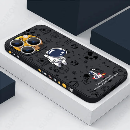 Cartoon Astronaut Pattern Case For iPhone 16 15 14 Pro Max 11 12 Shockproof Silicone Soft Phone Cover For iPhone 13 14 15 16 Pro