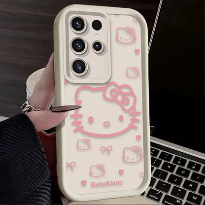 Pink Line Hello Kitty Case For Samsung Galaxy S23 S24 S25 Ultra S22 S21 Plus FE A56 A36 A26 A16 A06 A15 A25 A35 A55 5G Soft Etui