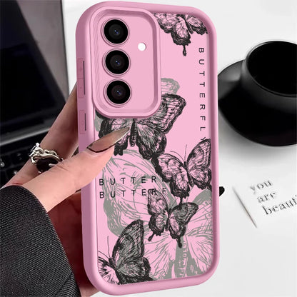 Ink Butterfly Case For Samsung Galaxy S25 Edge S25 S24 S23 S22 Ultra S21 S24 FE A14 A34 A15 A35 A53 A54 A56 5G TPU Phone Cover ﻿