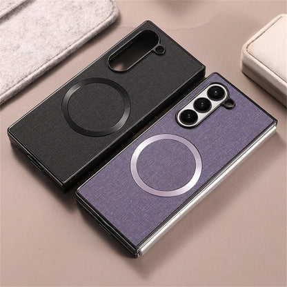 For Samsung Galaxy Z Fold 7 6 5 4 3 Case Cloth Pattern Magsafe Magnetic Cases For Galaxy Z Fold6 Fold7 Wireless Charging Cover