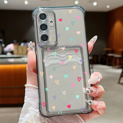 Card Bag Wallet Case For Samsung Galaxy S25 Edge S24 Ultra S23 S24 FE A55 A35 A25 A15 A16 A56 5G A06 Tiny Hearts TPU Phone Cover