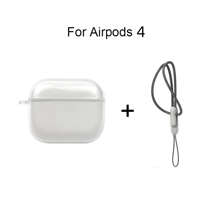 Clear Soft TPU Earphone Case for Airpods 4 3 2 1 Pro Pro2 Shockproof with Lanyard Strap for Airpods 4 Charging Case Cover