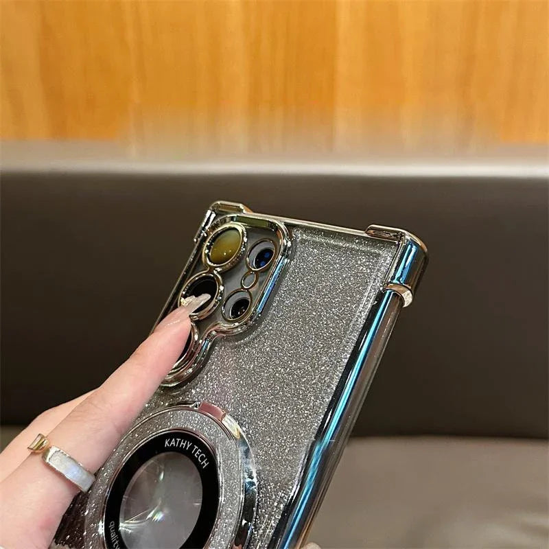 Luxury Magsafe Holde Glitter Case for Samsung Galaxy A24 A55 5G A53 A54 S24 Ultra S23 FE S22 S21 S20 Plus Shockproof Clear Cover