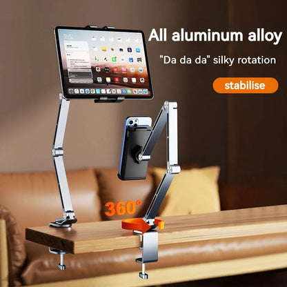 Aluminum Alloy Tablet Holder Stand Phone Clip Holder Rotatable Cantilever Home Live Desktop Holder Folding Bracket for Ipad Pro