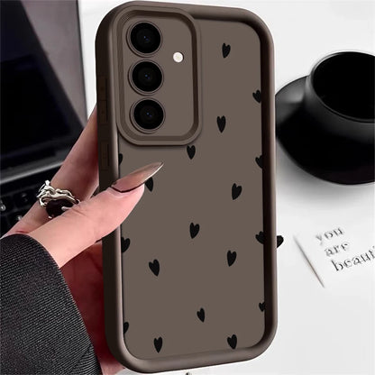 Black Love Heart Soft Phone Case For Samsung Galaxy S25 FE S22 S21 S23 S20 S24 Ultra FE A35 15 A25 A55 Note 20 Plus 5G Cover