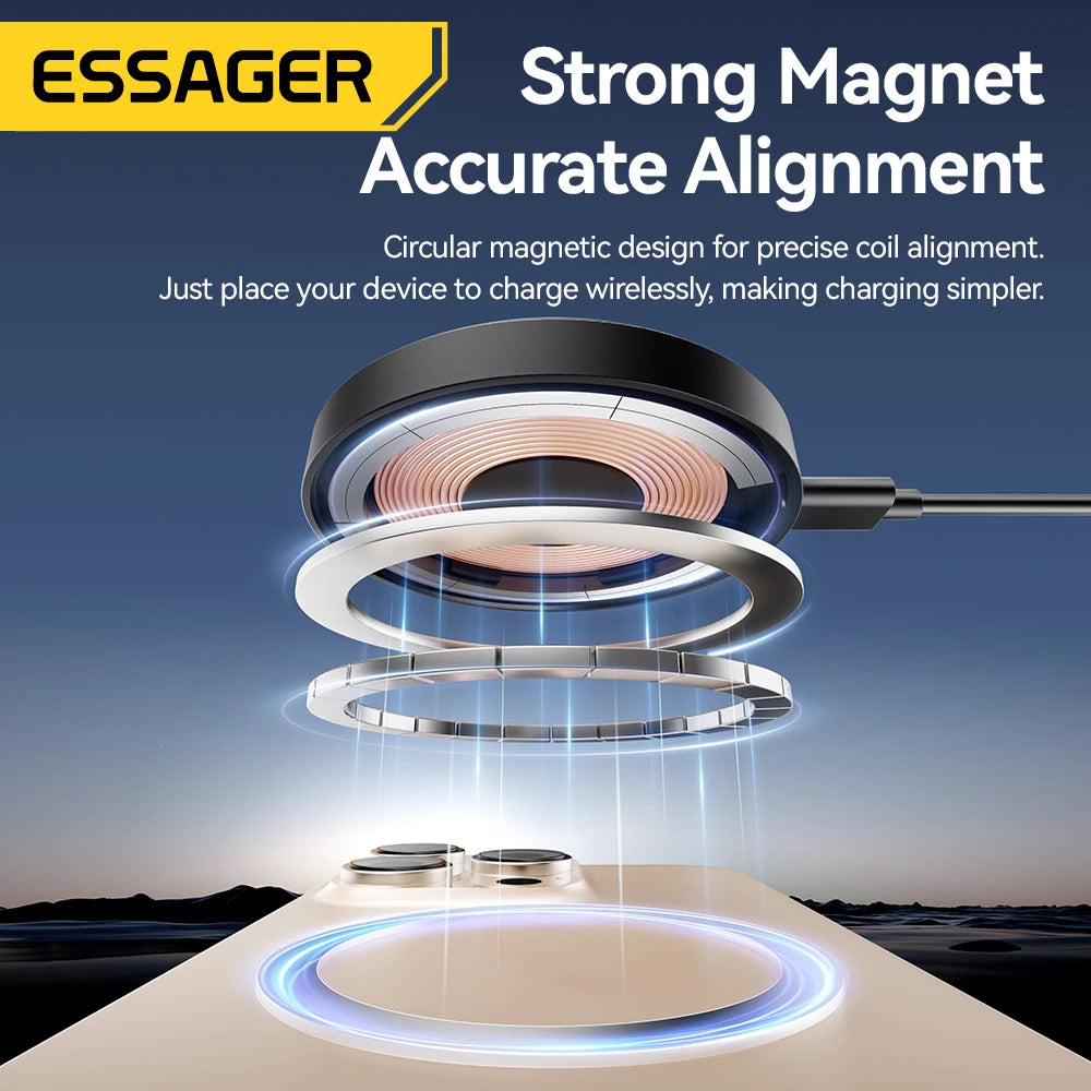 Essager Magnetic 15W Wireless Charger Fast Charging Pad Stand for iPhone 15 14  Airpods USB To Typec Phone Chargers Dock Station