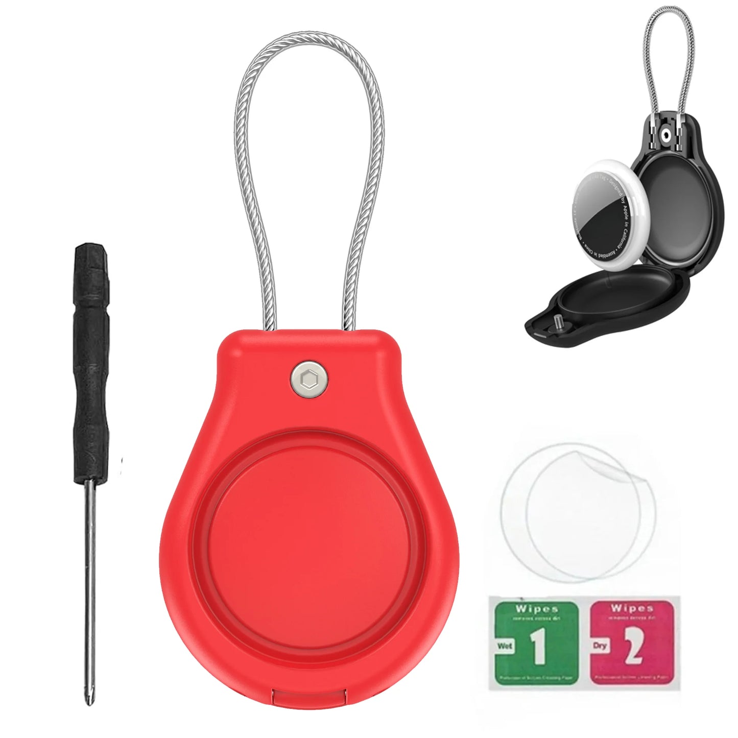 Waterproof AirTag Keychain Holder tag Lock Case Wire Cable,  Anti-Lost Protective Case with Keyring for Luggage, Key, Backpack