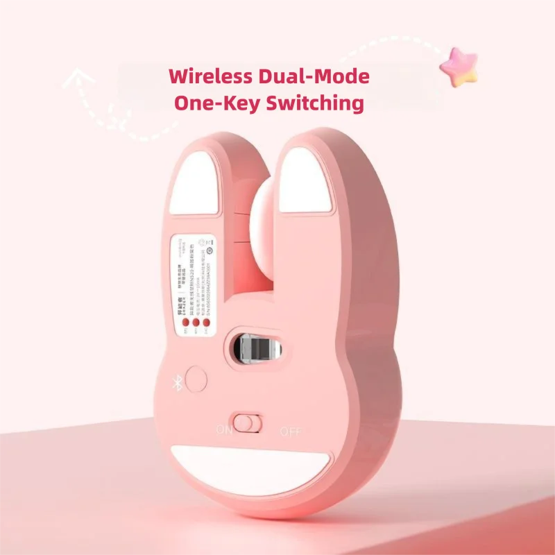 Cute Rabbit Ear Shape Dual-Mode Mouse 2.4G+Bluetooth Lightweight Mute Ergonomic Plating Portable Mice For PC Laptop Office Home