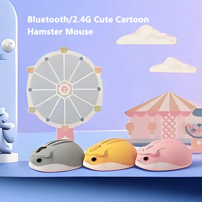 Cute Cartoon Hamster Shape Creative Mouse Bluetooth/2.4G Mini Wireless Mute Ergonomic Optical Mice PC Laptop Desktop Universal
