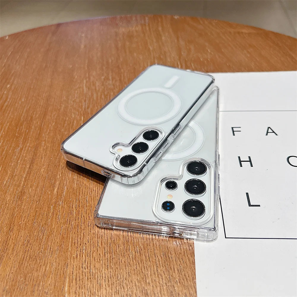 Magnetic Magsafe Wireless Charge Case for Samsung Galaxy S25 S24 S23 S22 S21 Plus S 25 24 23 21 FE Ultra Clear Shockproof Cover