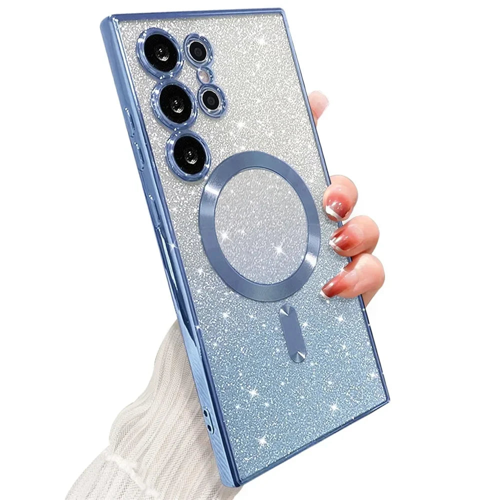 Sparkle Cover For Samsung Galaxy S25 S24 S23 Plus S22 S21 S20 FE S24FE S23FE S21FE S20FE Glitter Note 20 Ultra A56 MagSafe Case