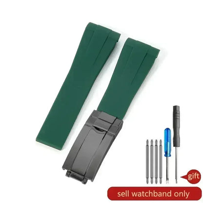High Quality Black Green Red Blue White Colored Style Silicone Watchband Curved Interface for Rolex Datejust Submariner Strap