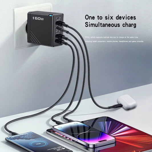 160W Multi Ports USB Charger Type C Fast Charging Phone Charger Adapter For iPhone Samsung Xiaomi Huawei EU/US Plug Wall Charger