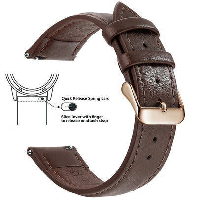 Top Grain Genuine Leather Watch Band, Quick Release 12/14/16/18/19/20/21/22/24 mm Watch Straps, Replacement Bands for Men Women