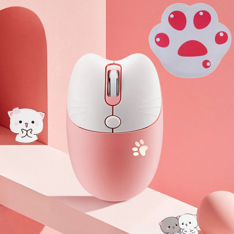Pink Wireless Cute Meow Mouse Cartoon Silent Optical Ergonomic 1600DPI Mause Computer USB Gamer Mice For Laptop PC Gifts