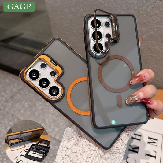 S26 Ultra Metal Lens Protect Stand For Magnetic Case For Galaxy Samsung S26 S23 S22 S24 S25 Ultra Plus FE Acrylic Bumper Cover