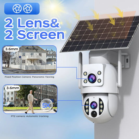 JOOAN 4K Solar Security Camera Wireless Outdoor Dual Lens Solar IP Camera PIR Color Night Vision Auto Tracking Battery CCTV Cam
