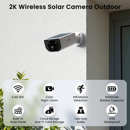 Wansview Outdoor Solar Security Camera with Battery 3MP 2.4G WIFI Camera Battery Cloud Storage Color Night Vision 2-Way Audio