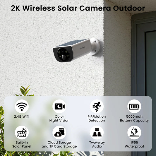 Wansview Outdoor Solar Security Camera with Battery 3MP 2.4G WIFI Camera Battery Cloud Storage Color Night Vision 2-Way Audio