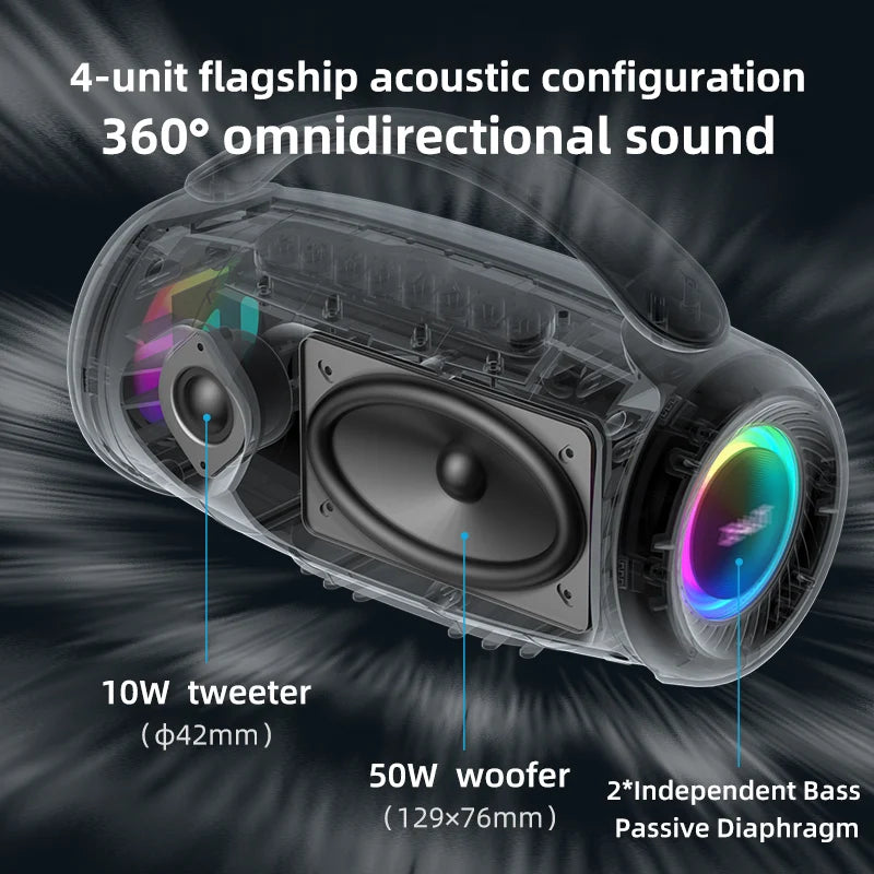 Zealot-P12 Speaker 60W Portable Bluetooth Speaker with IPX6 Waterproof, Comfortable handle,Controllable lighting,TF,USB