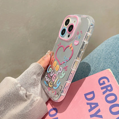 Cute Happy Lovely Love Heart Colorful With Mirror Phone Case For iPhone 11 12 13 14 15 16 17 Pro Max Air Shockproof Back Cover