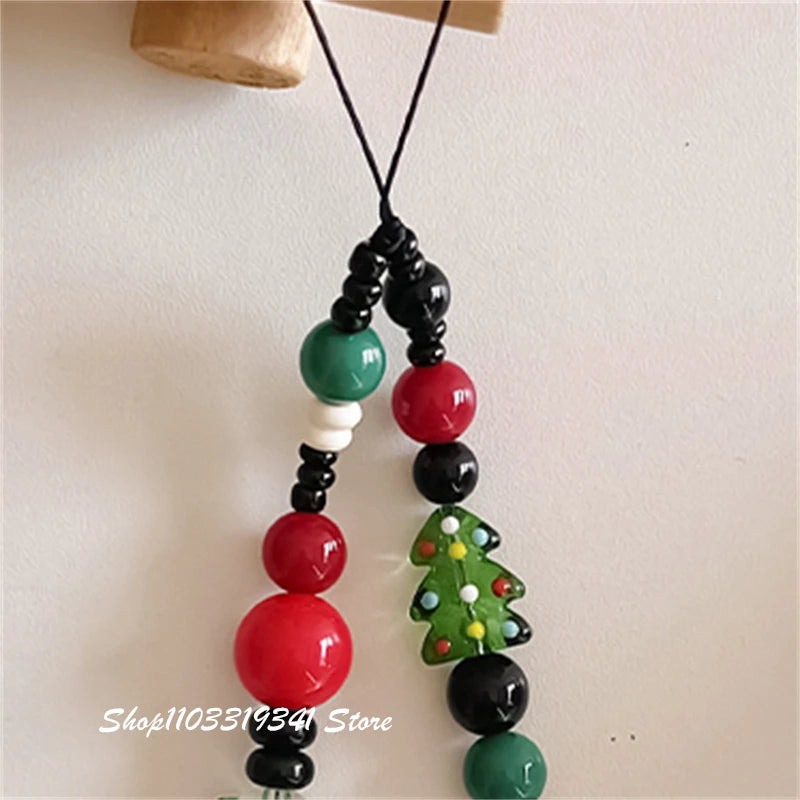 INS Cute Christmas Tree Beaded Phone Charm Chain For Phone Case Phone Straps Accessories Anti-Lost Keychain Lanyard Girl Gift