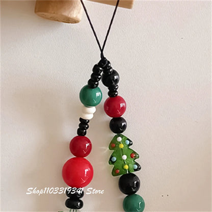 INS Cute Christmas Tree Beaded Phone Charm Chain For Phone Case Phone Straps Accessories Anti-Lost Keychain Lanyard Girl Gift