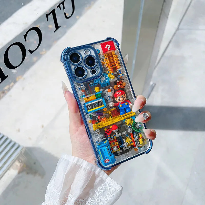 Luxury Plating Building Super Mario Clear Phone Case For Xiaomi Redmi Note 14 13 12 10 11 Pro 10S 9S Redmi 14C 13C 12C 9A 9i 9